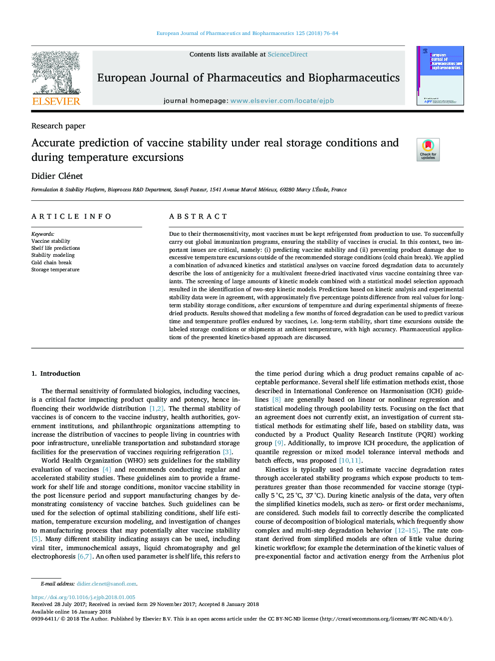 Accurate prediction of vaccine stability under real storage conditions and during temperature excursions