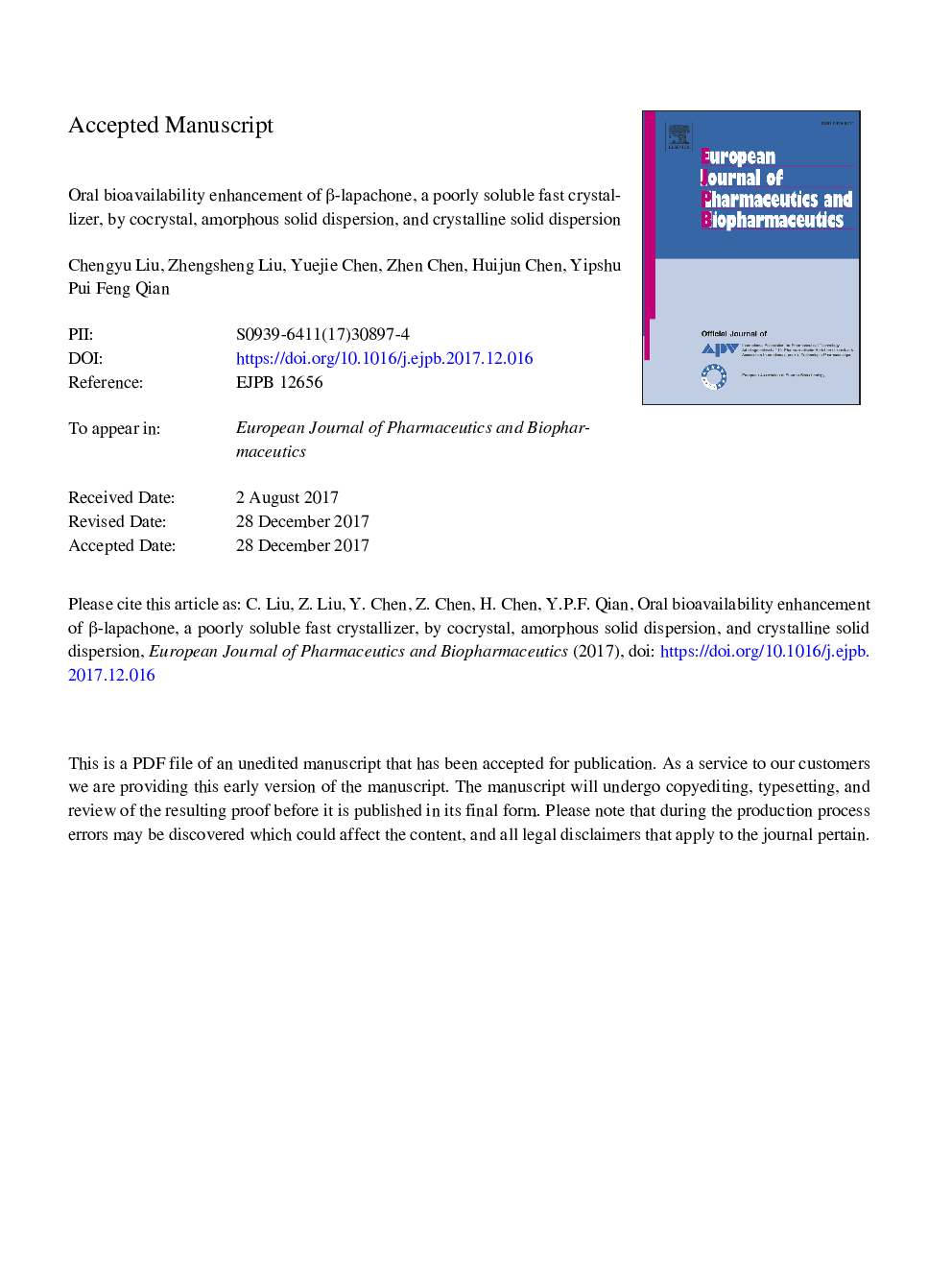 Oral bioavailability enhancement of Î²-lapachone, a poorly soluble fast crystallizer, by cocrystal, amorphous solid dispersion, and crystalline solid dispersion