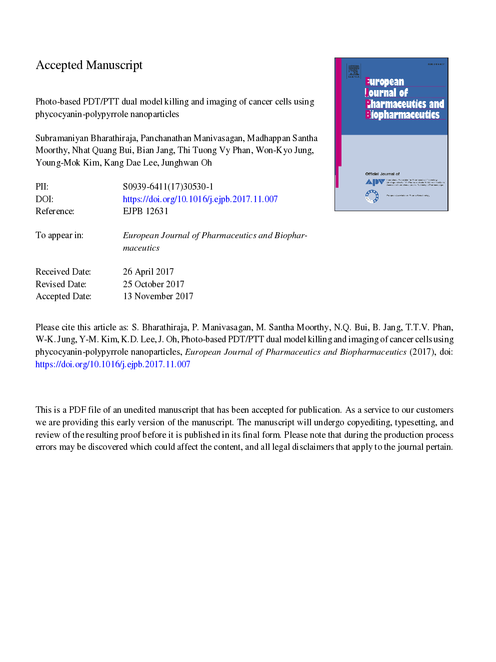 Photo-based PDT/PTT dual model killing and imaging of cancer cells using phycocyanin-polypyrrole nanoparticles