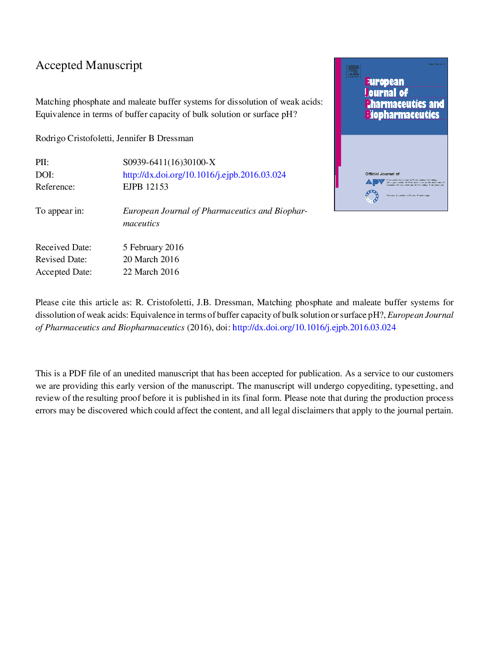 Matching phosphate and maleate buffer systems for dissolution of weak acids: Equivalence in terms of buffer capacity of bulk solution or surface pH?