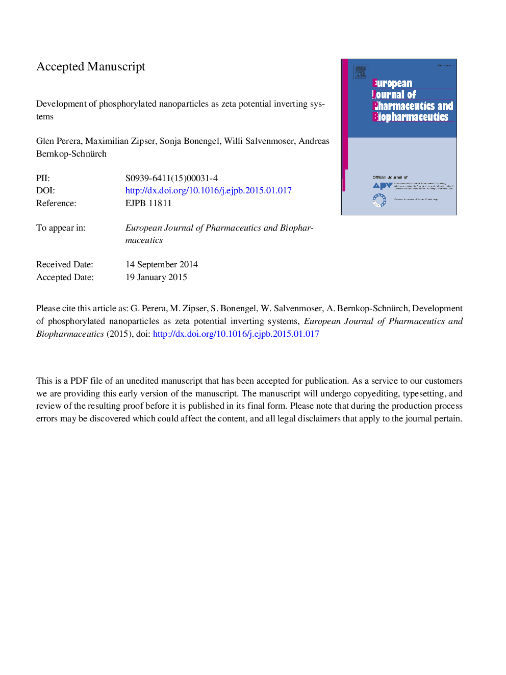 Development of phosphorylated nanoparticles as zeta potential inverting systems