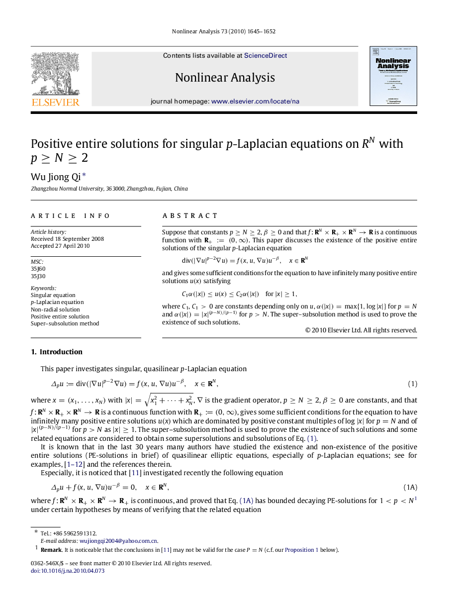 Positive entire solutions for singular pp-Laplacian equations on RNRN with p≥N≥2p≥N≥2