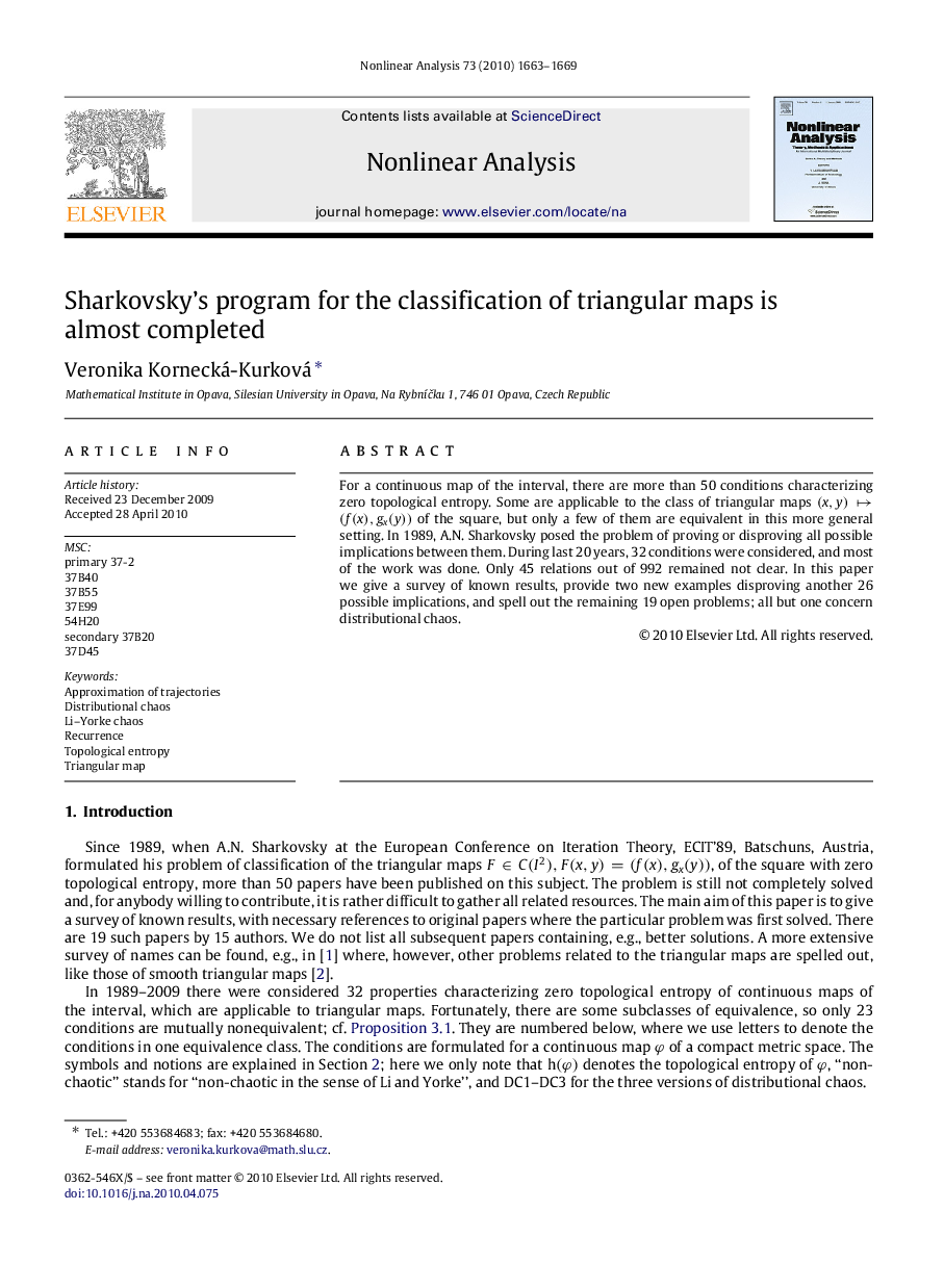 Sharkovsky’s program for the classification of triangular maps is almost completed