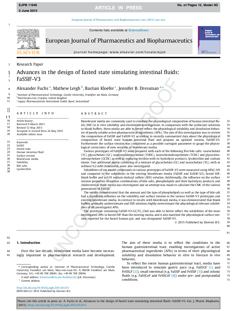 Advances in the design of fasted state simulating intestinal fluids: FaSSIF-V3