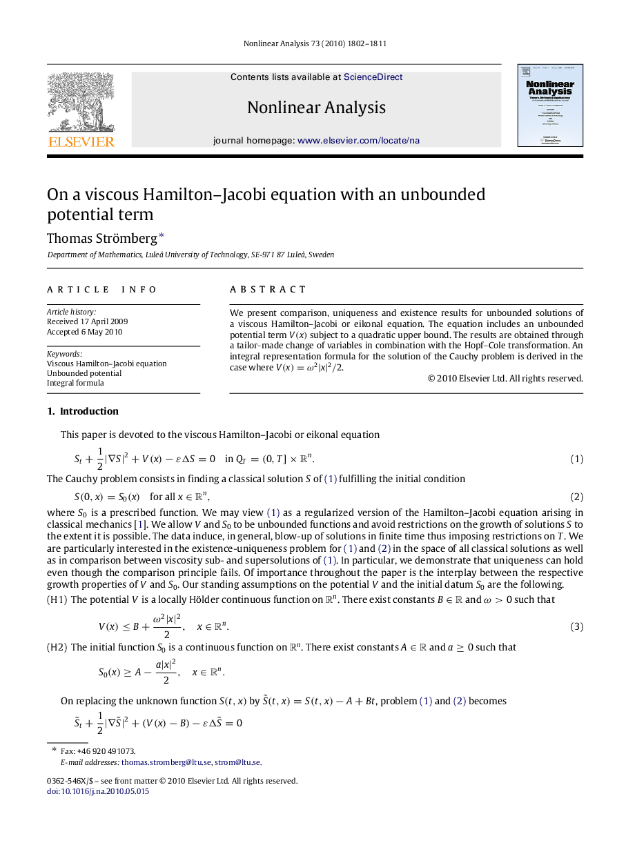 On a viscous Hamilton–Jacobi equation with an unbounded potential term