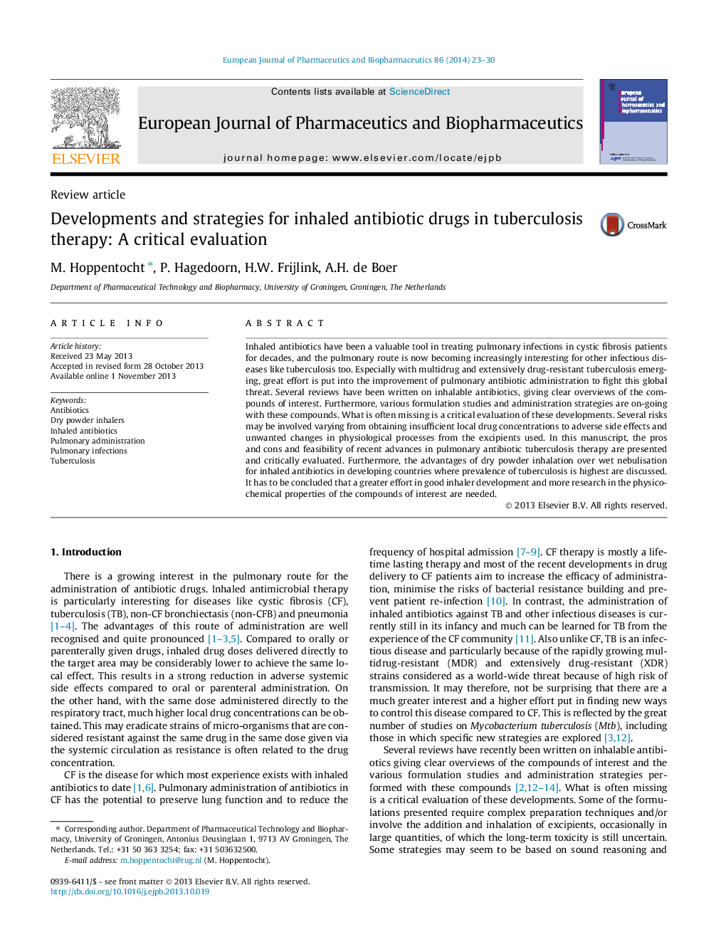 Developments and strategies for inhaled antibiotic drugs in tuberculosis therapy: A critical evaluation