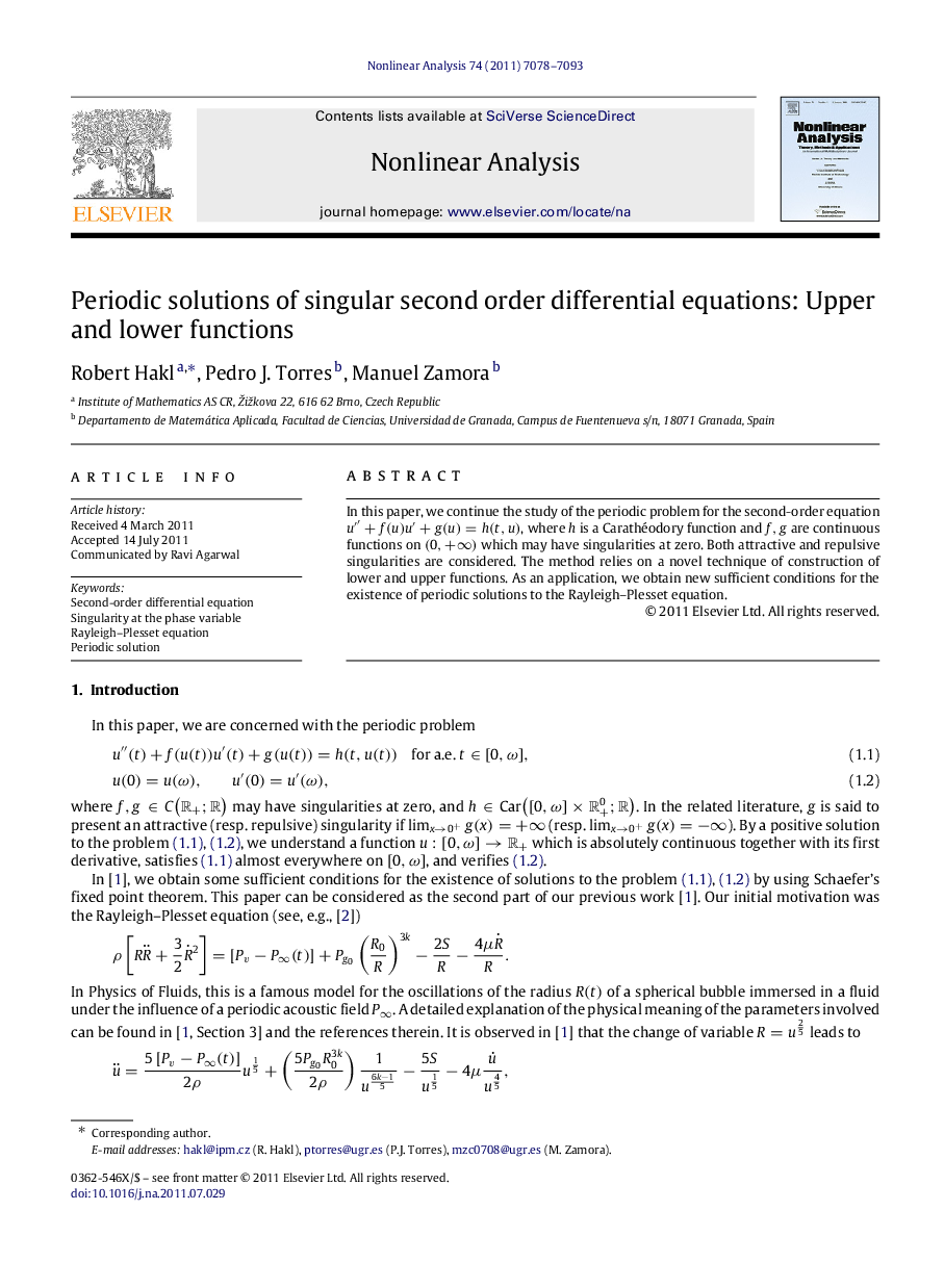 Periodic solutions of singular second order differential equations: Upper and lower functions