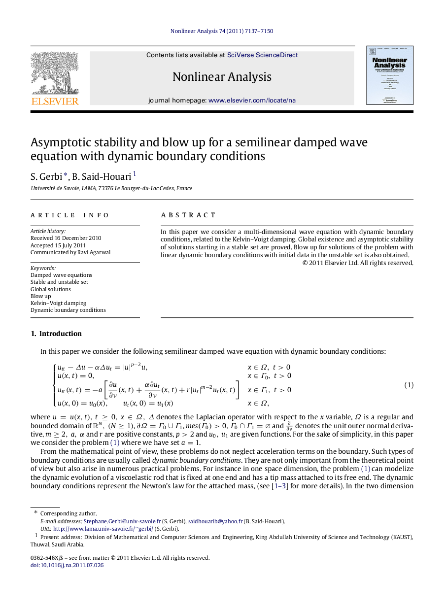 Asymptotic stability and blow up for a semilinear damped wave equation with dynamic boundary conditions