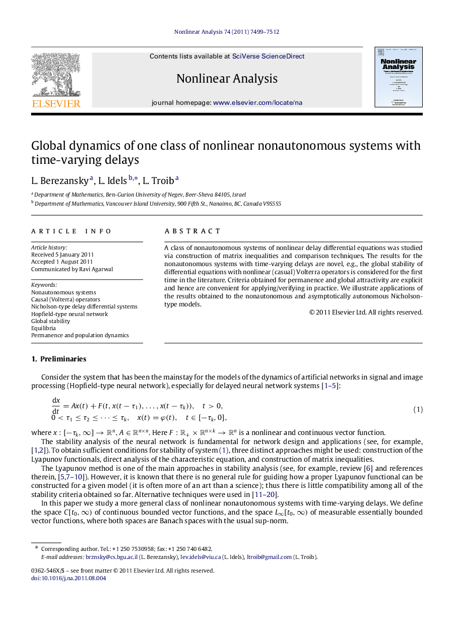 Global dynamics of one class of nonlinear nonautonomous systems with time-varying delays