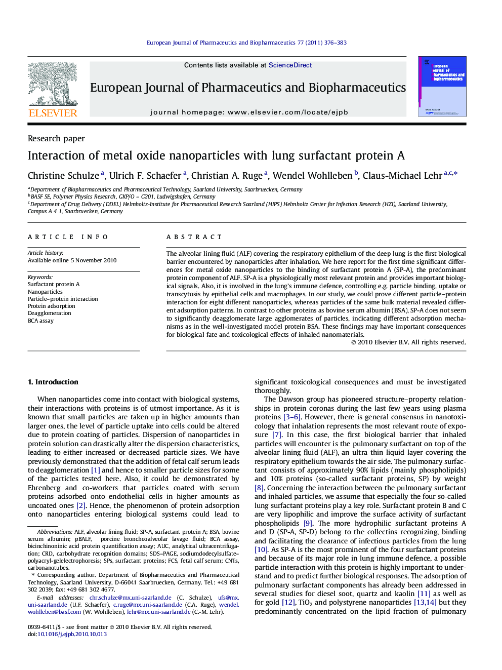 Interaction of metal oxide nanoparticles with lung surfactant protein A