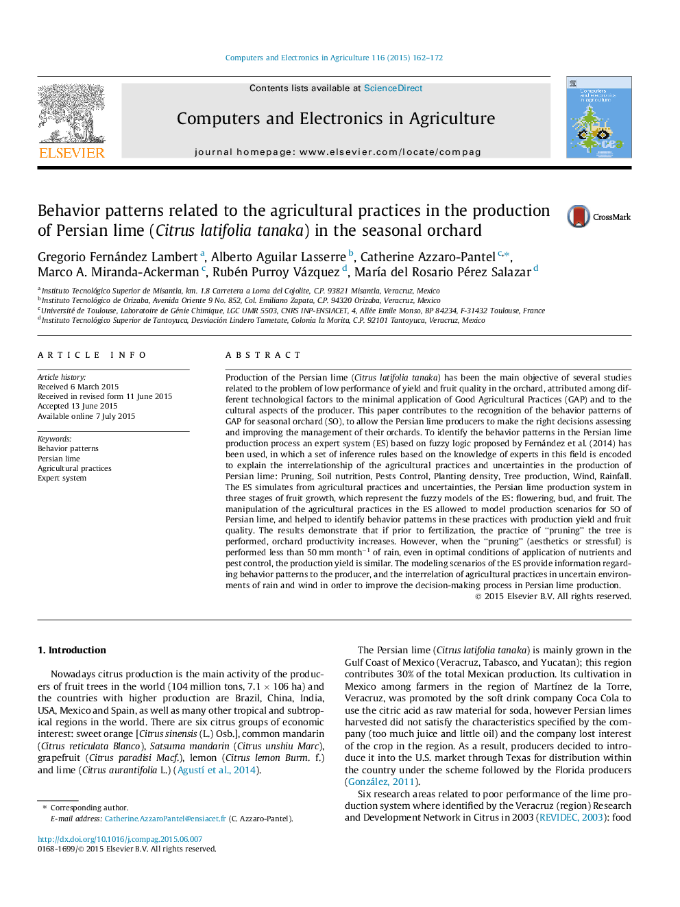 Behavior patterns related to the agricultural practices in the production of Persian lime (Citrus latifolia tanaka) in the seasonal orchard