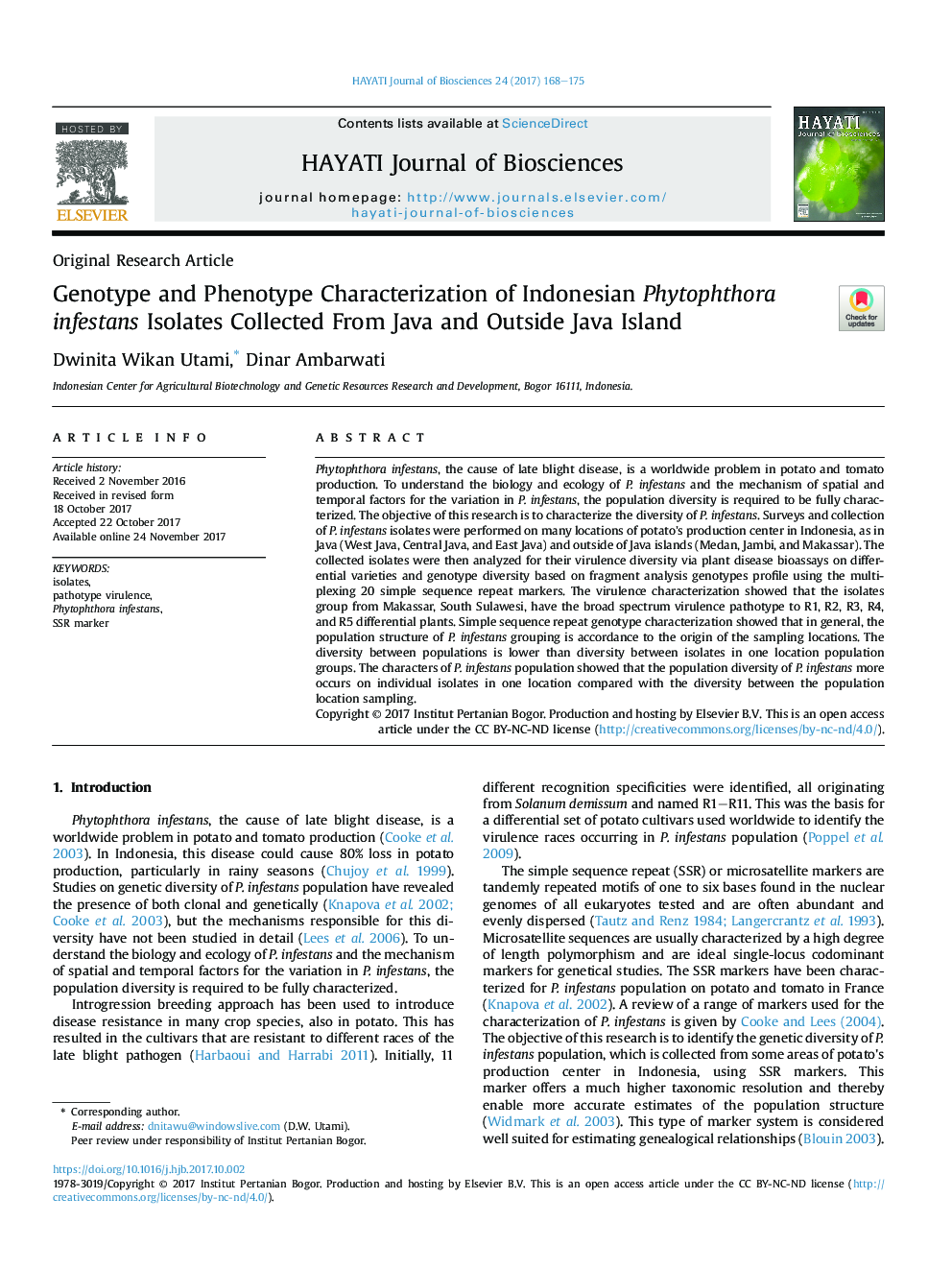 Genotype and Phenotype Characterization of Indonesian Phytophthora infestans Isolates Collected From Java and Outside Java Island