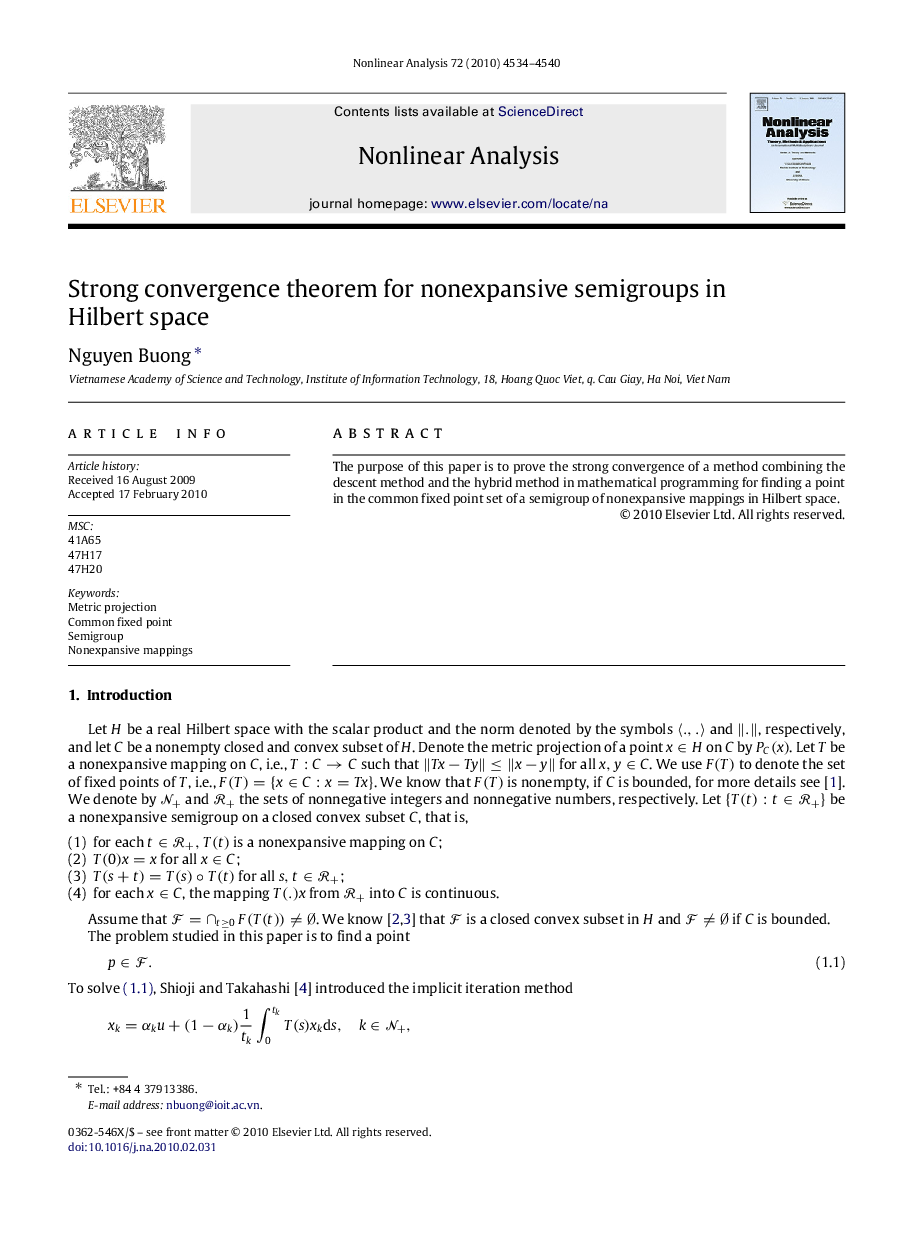 Strong convergence theorem for nonexpansive semigroups in Hilbert space