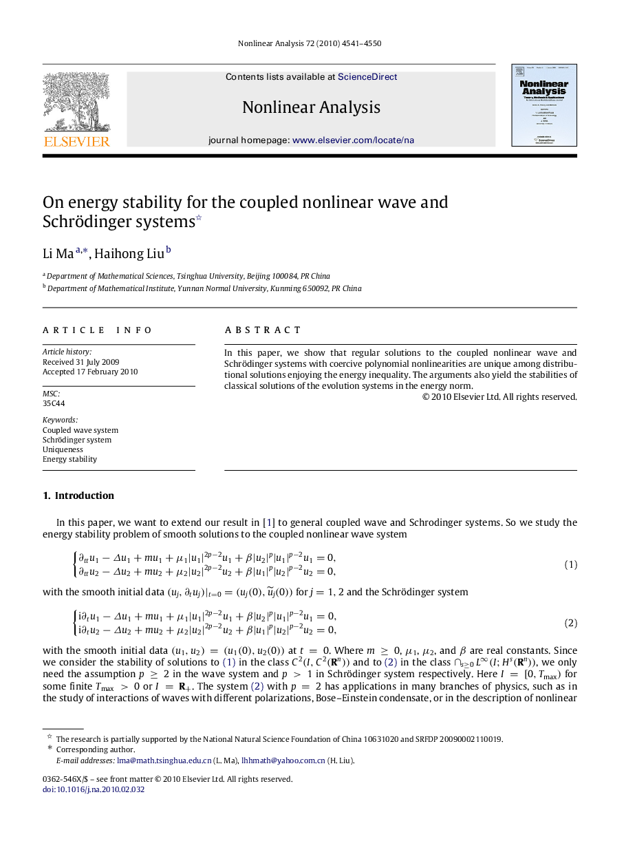 On energy stability for the coupled nonlinear wave and Schrödinger systems 