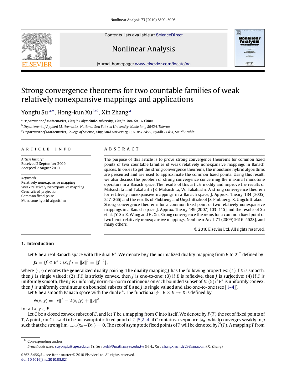 Strong convergence theorems for two countable families of weak relatively nonexpansive mappings and applications