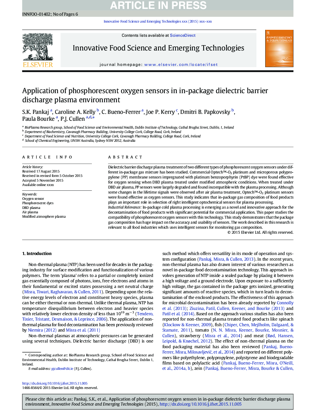 Application of phosphorescent oxygen sensors in in-package dielectric barrier discharge plasma environment