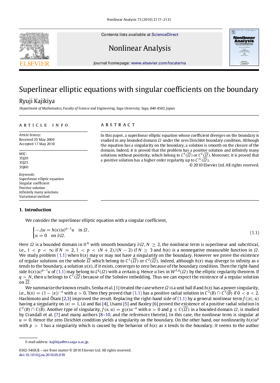 Superlinear elliptic equations with singular coefficients on the boundary