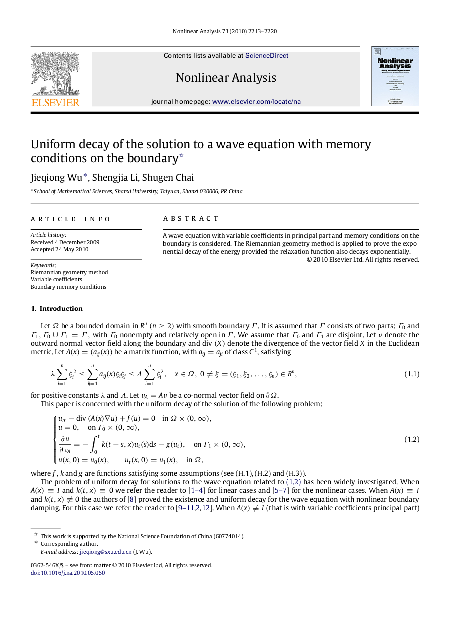 Uniform decay of the solution to a wave equation with memory conditions on the boundary 