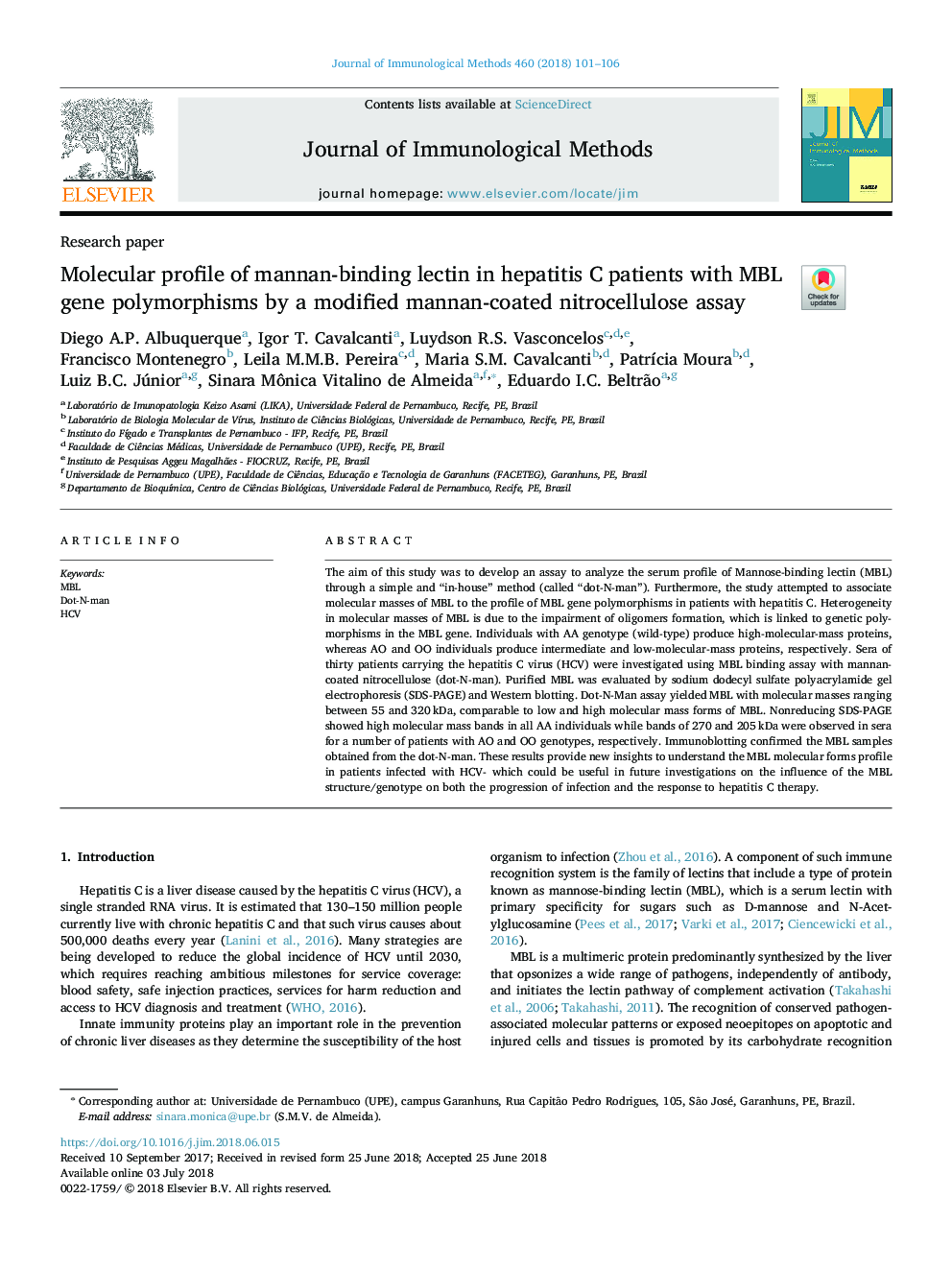 Molecular profile of mannan-binding lectin in hepatitis C patients with MBL gene polymorphisms by a modified mannan-coated nitrocellulose assay