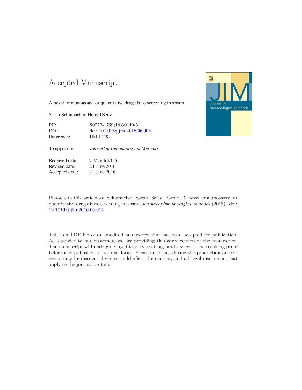 A novel immunoassay for quantitative drug abuse screening in serum