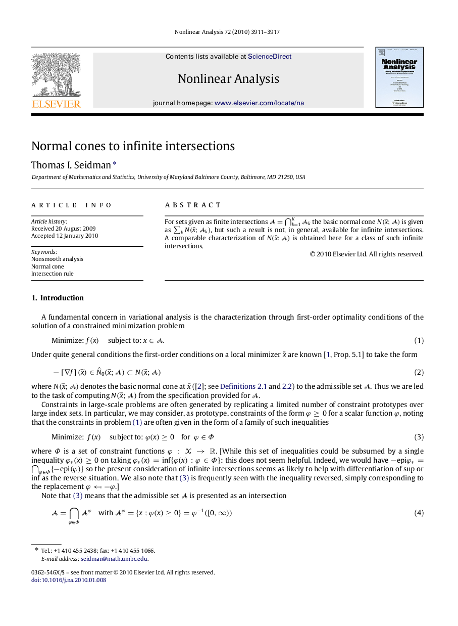 Normal cones to infinite intersections