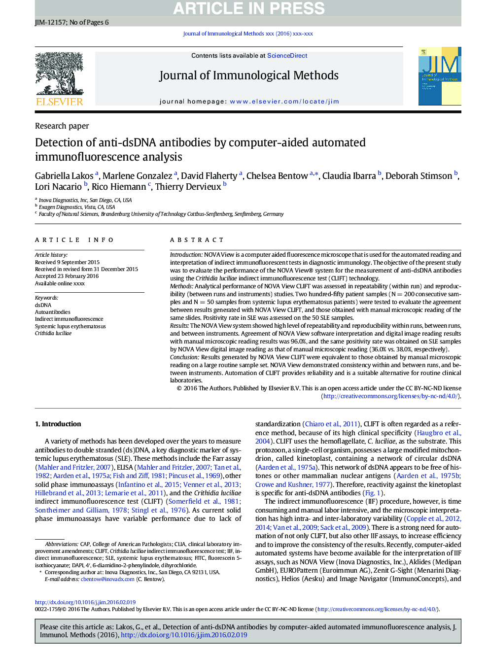 Detection of anti-dsDNA antibodies by computer-aided automated immunofluorescence analysis