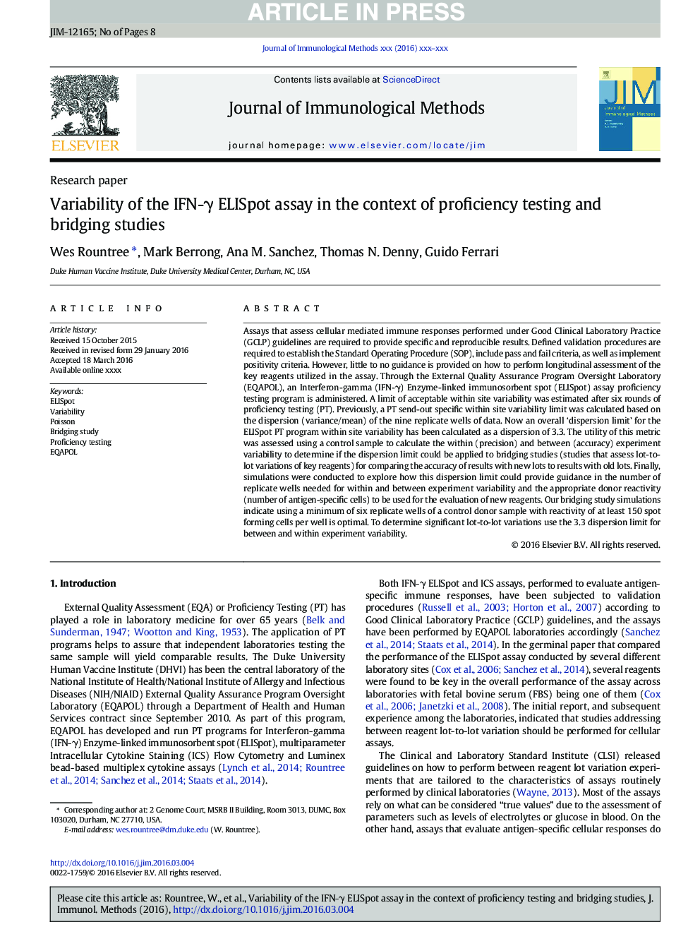 Variability of the IFN-Î³ ELISpot assay in the context of proficiency testing and bridging studies