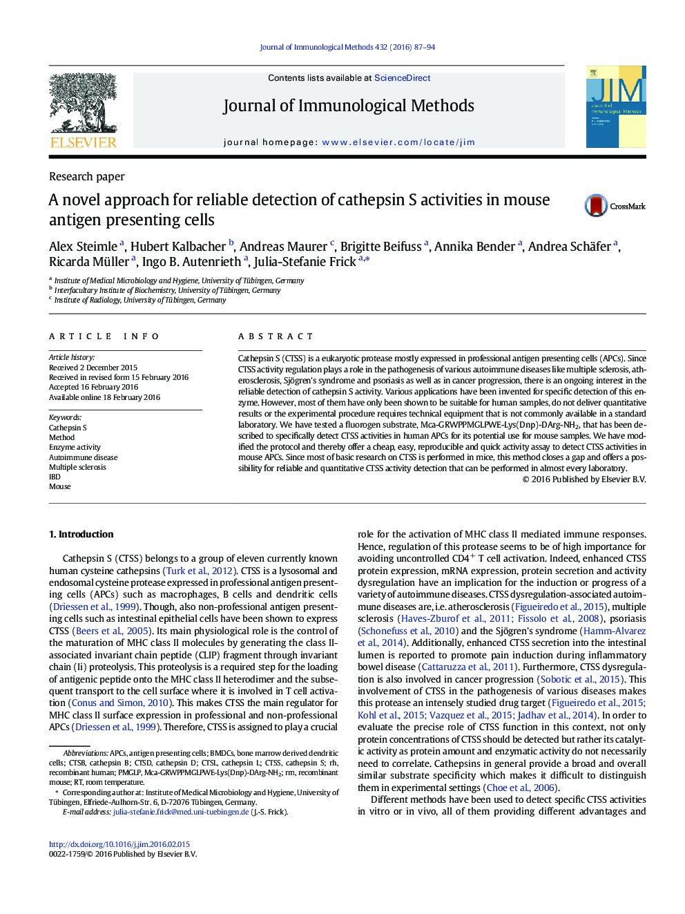 A novel approach for reliable detection of cathepsin S activities in mouse antigen presenting cells