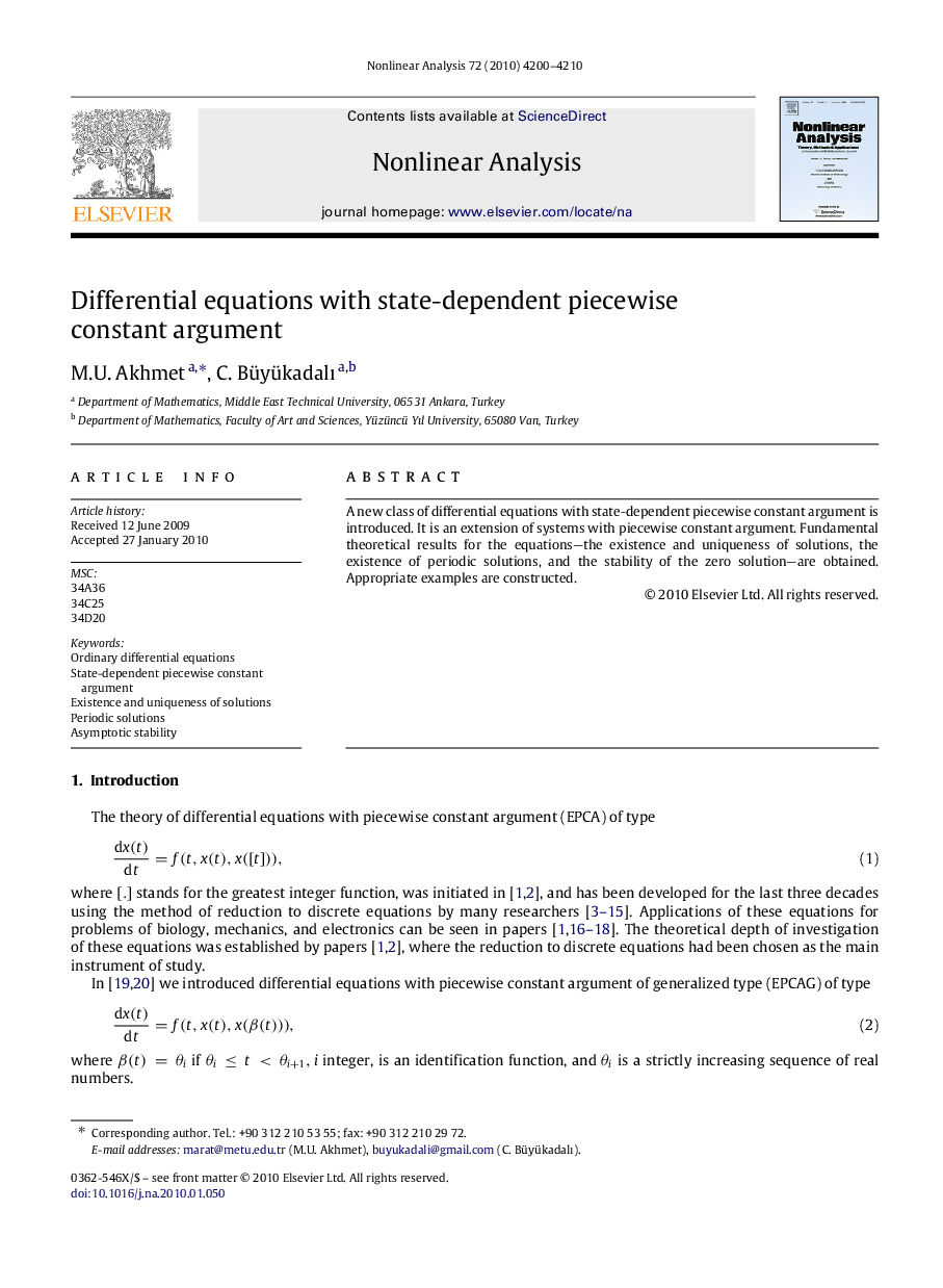 Differential equations with state-dependent piecewise constant argument