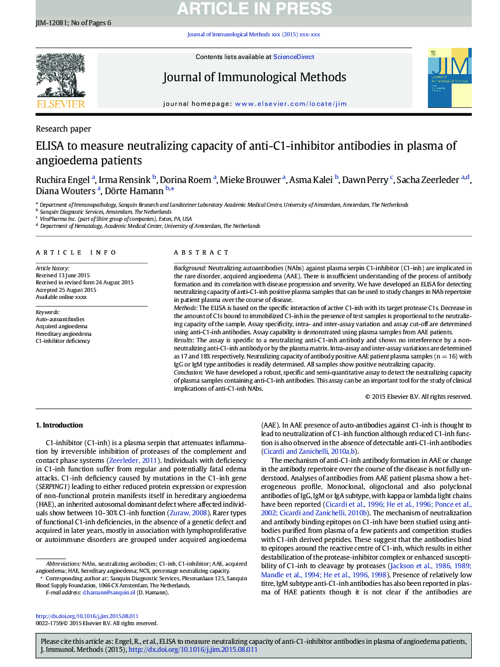 ELISA to measure neutralizing capacity of anti-C1-inhibitor antibodies in plasma of angioedema patients