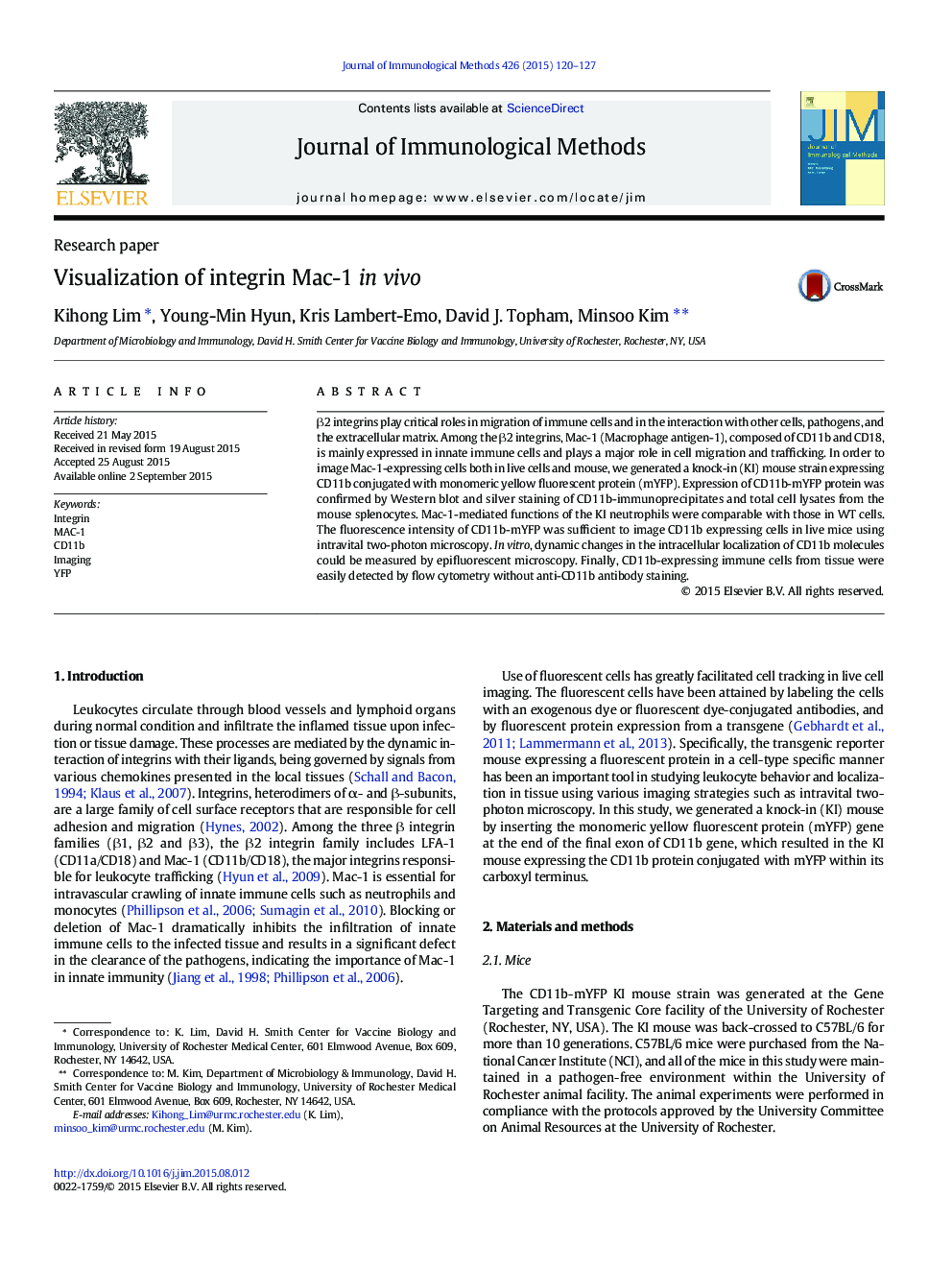 Visualization of integrin Mac-1 in vivo