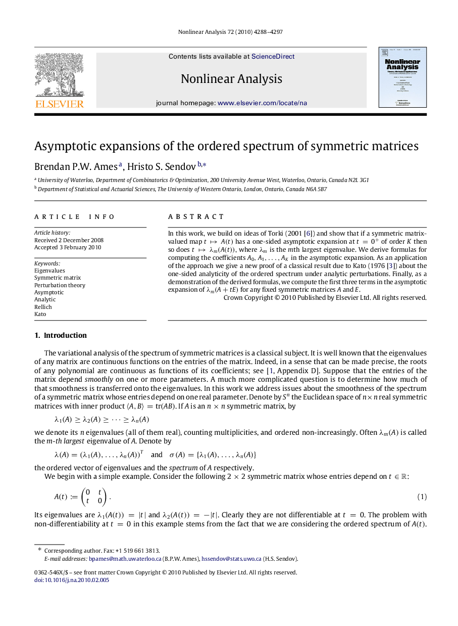 Asymptotic expansions of the ordered spectrum of symmetric matrices