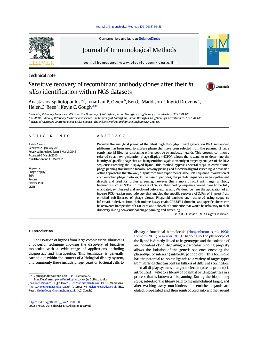 Sensitive recovery of recombinant antibody clones after their in silico identification within NGS datasets