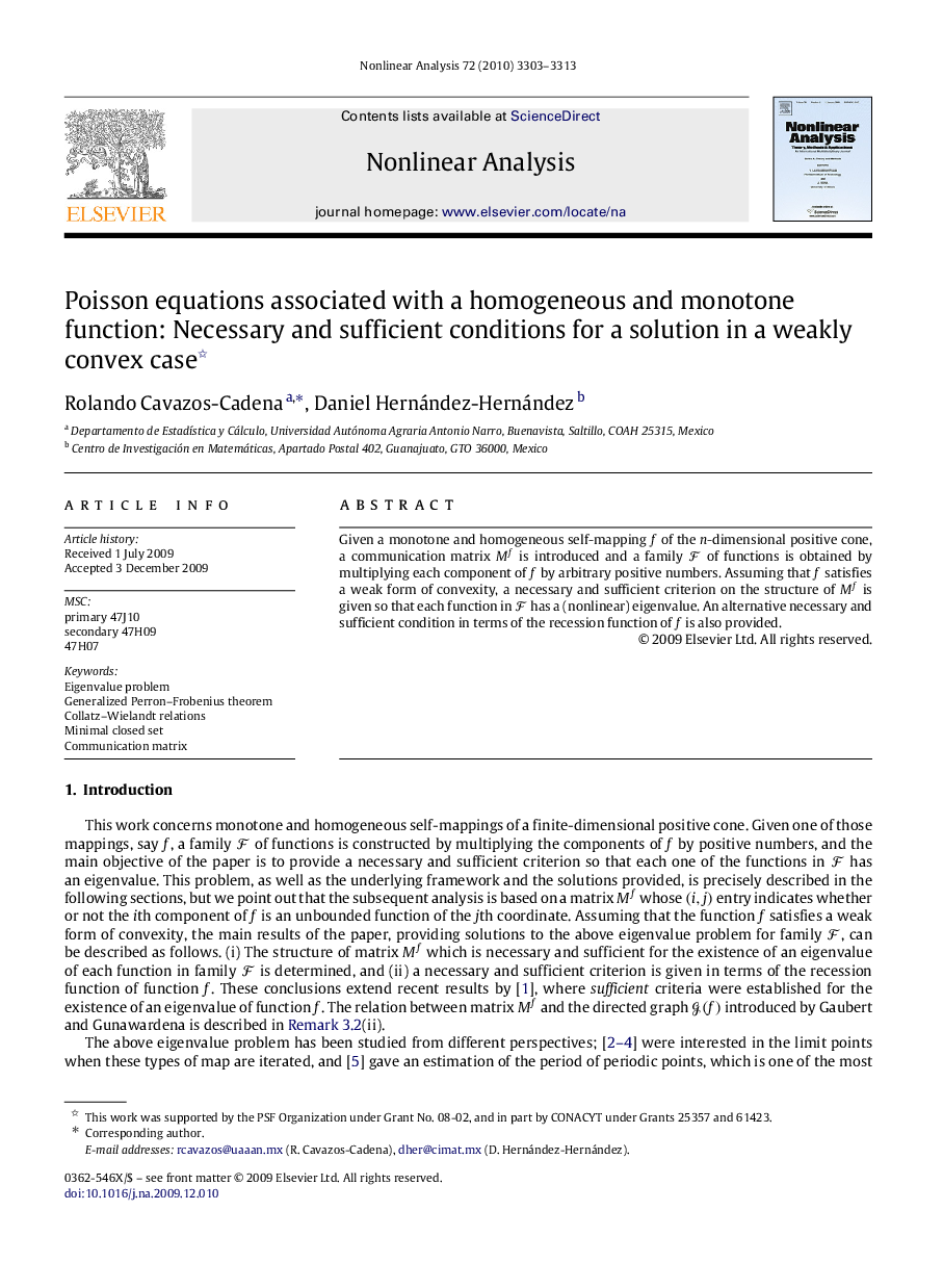 Poisson equations associated with a homogeneous and monotone function: Necessary and sufficient conditions for a solution in a weakly convex case 