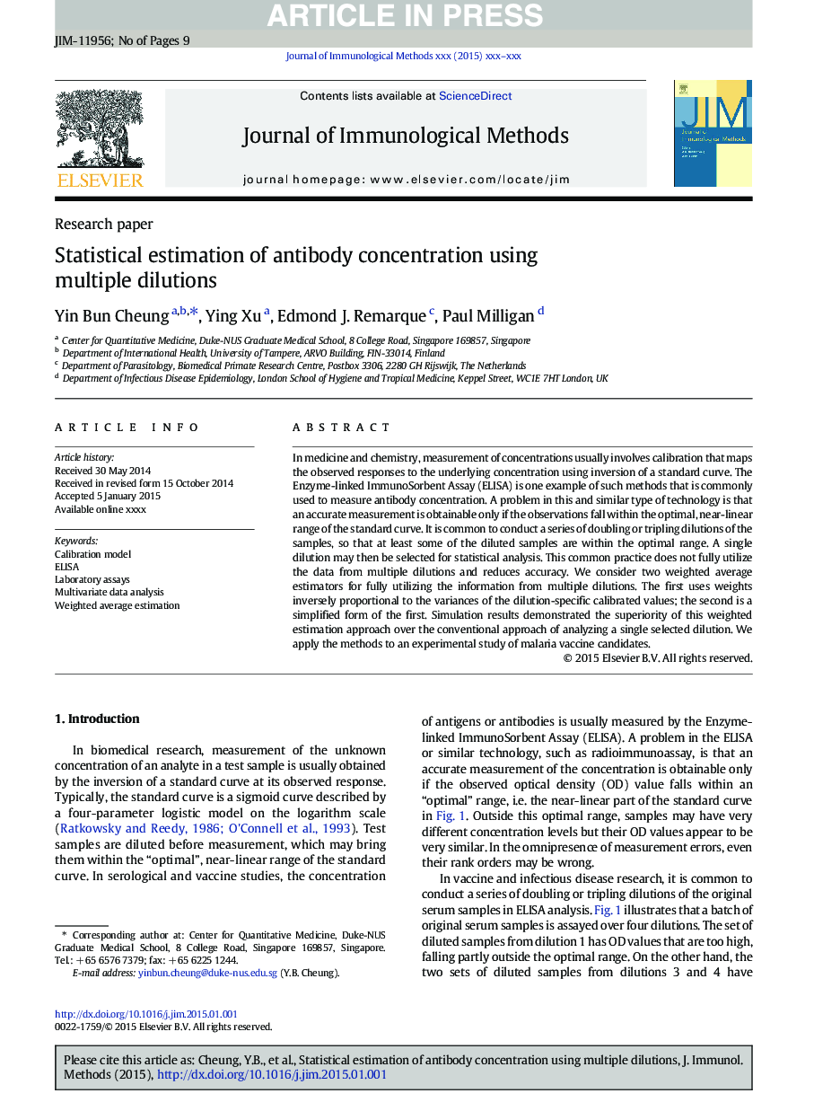 Statistical estimation of antibody concentration using multiple dilutions