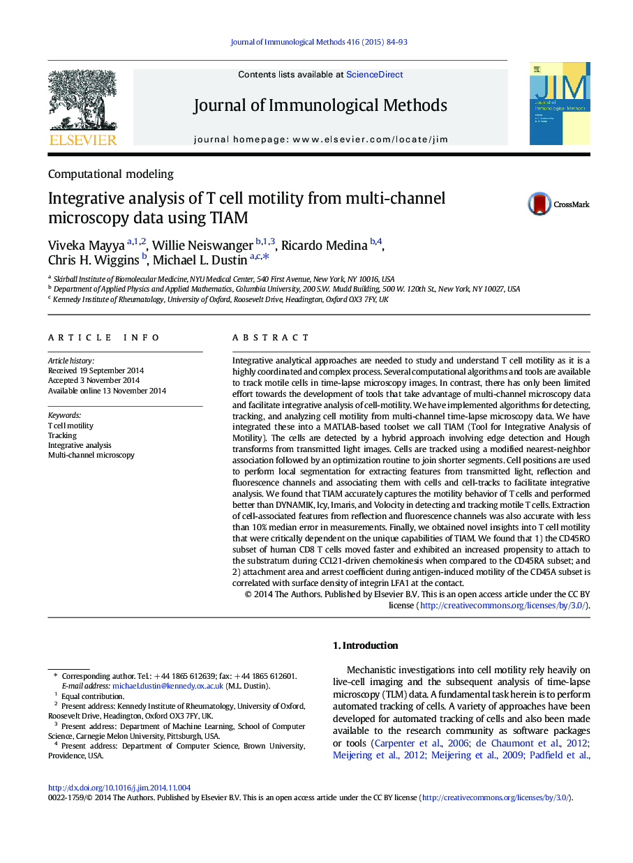 Integrative analysis of T cell motility from multi-channel microscopy data using TIAM