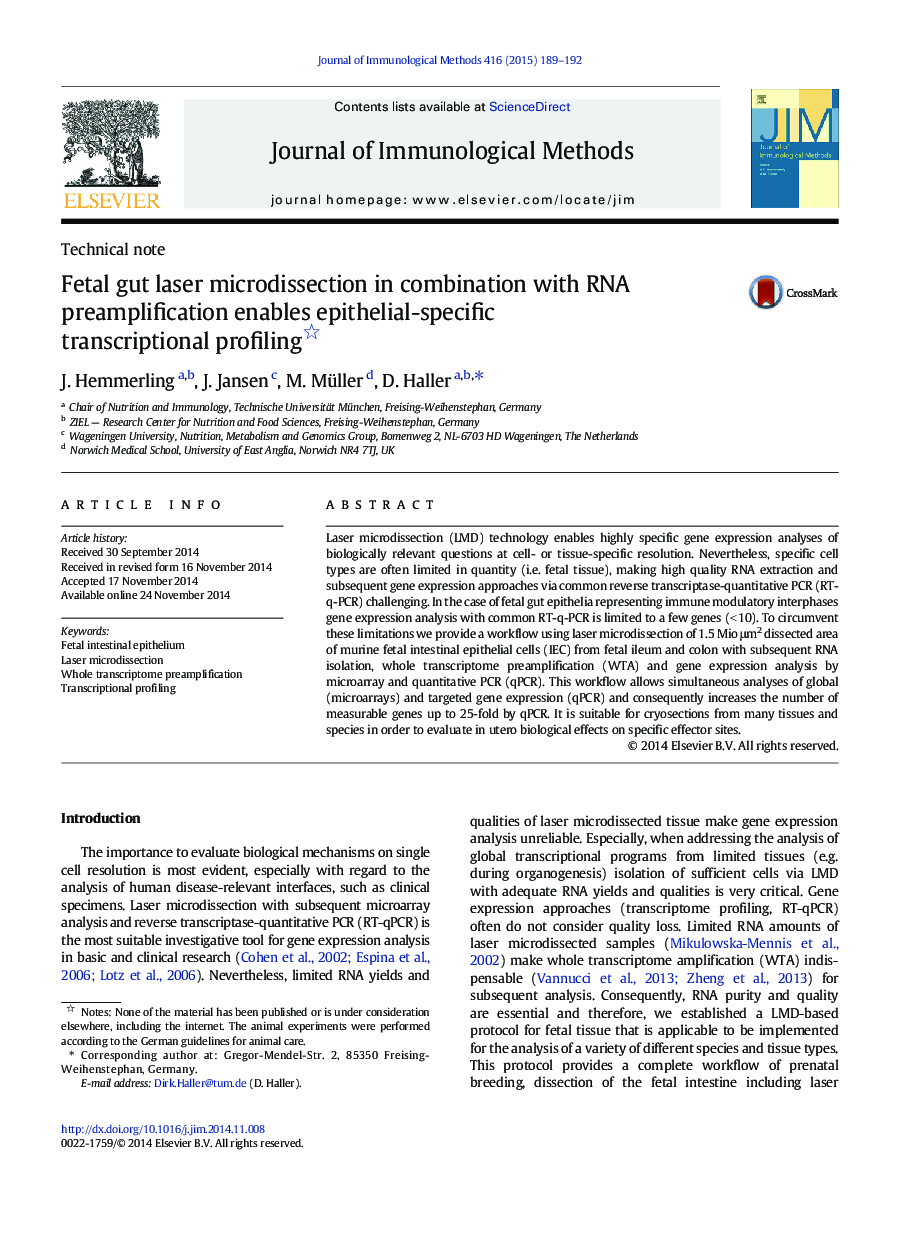 Fetal gut laser microdissection in combination with RNA preamplification enables epithelial-specific transcriptional profiling