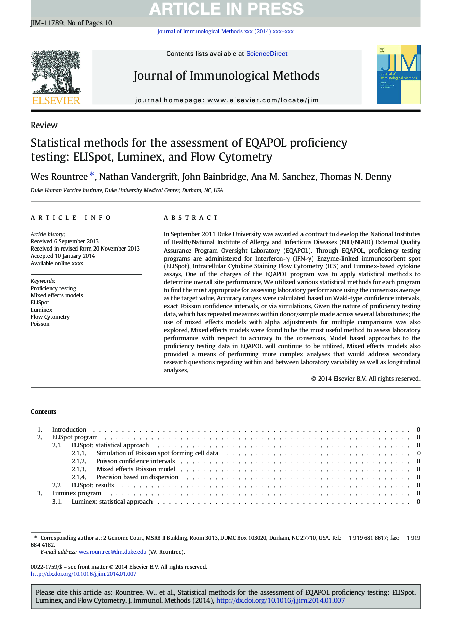 Statistical methods for the assessment of EQAPOL proficiency testing: ELISpot, Luminex, and Flow Cytometry