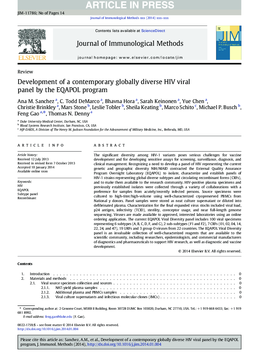 Development of a contemporary globally diverse HIV viral panel by the EQAPOL program