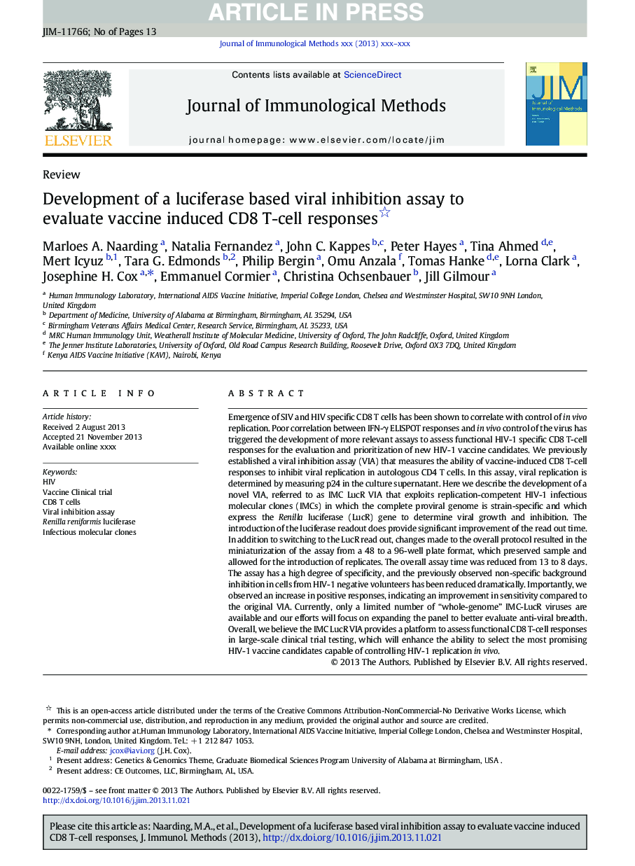 Development of a luciferase based viral inhibition assay to evaluate vaccine induced CD8 T-cell responses