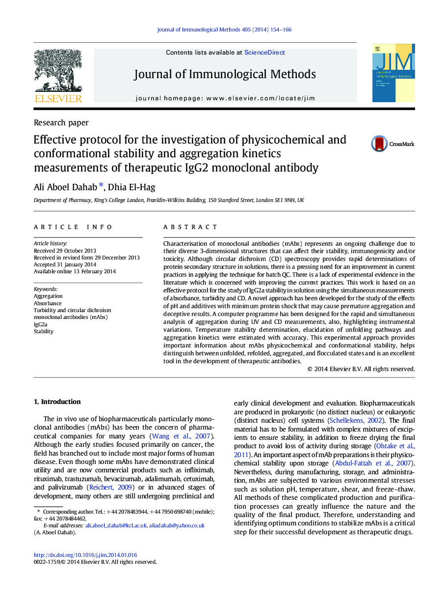 Effective protocol for the investigation of physicochemical and conformational stability and aggregation kinetics measurements of therapeutic IgG2 monoclonal antibody