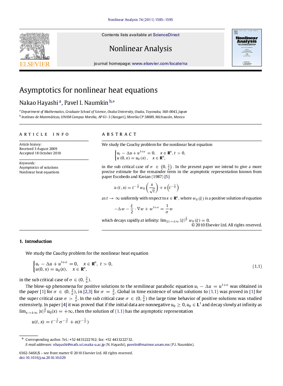 Asymptotics for nonlinear heat equations