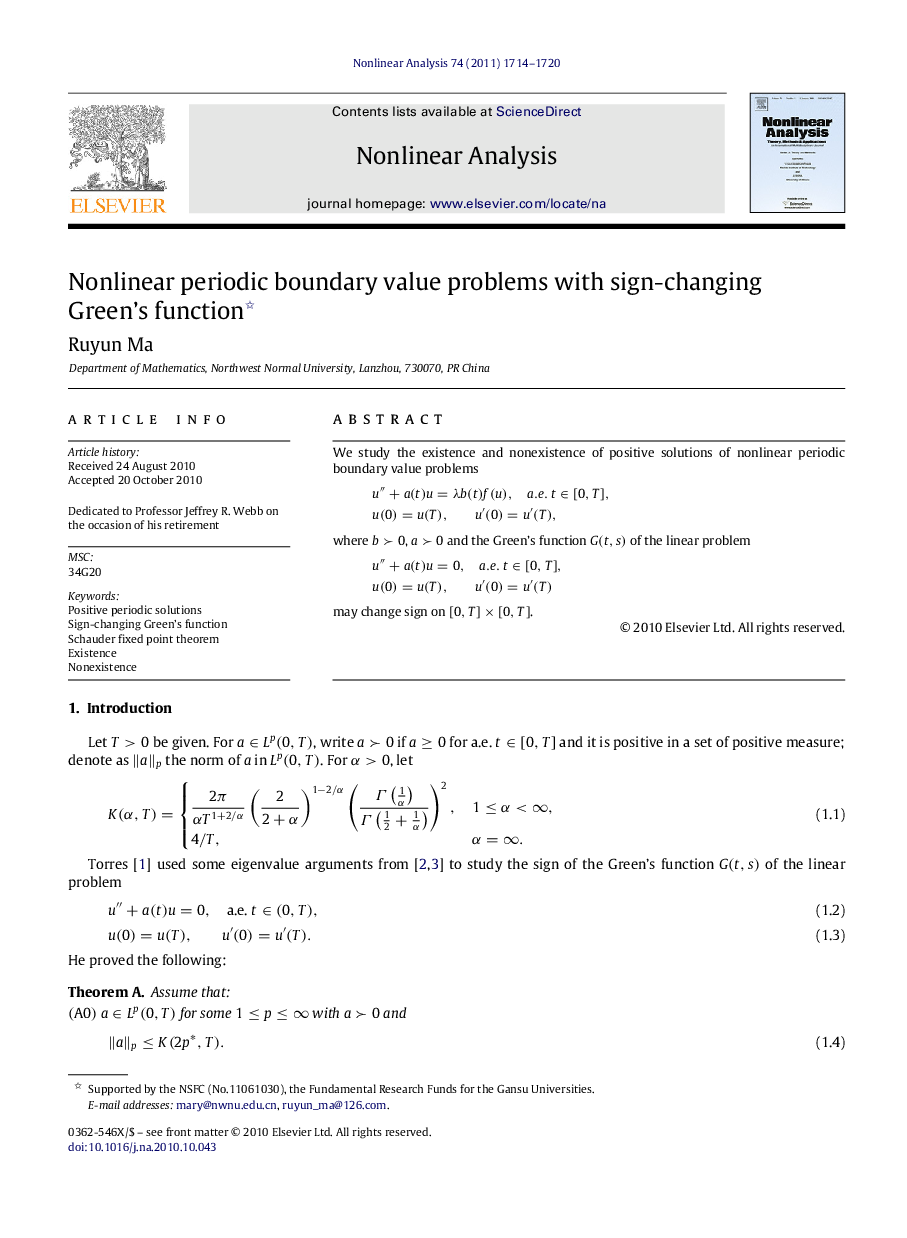 Nonlinear periodic boundary value problems with sign-changing Green’s function 