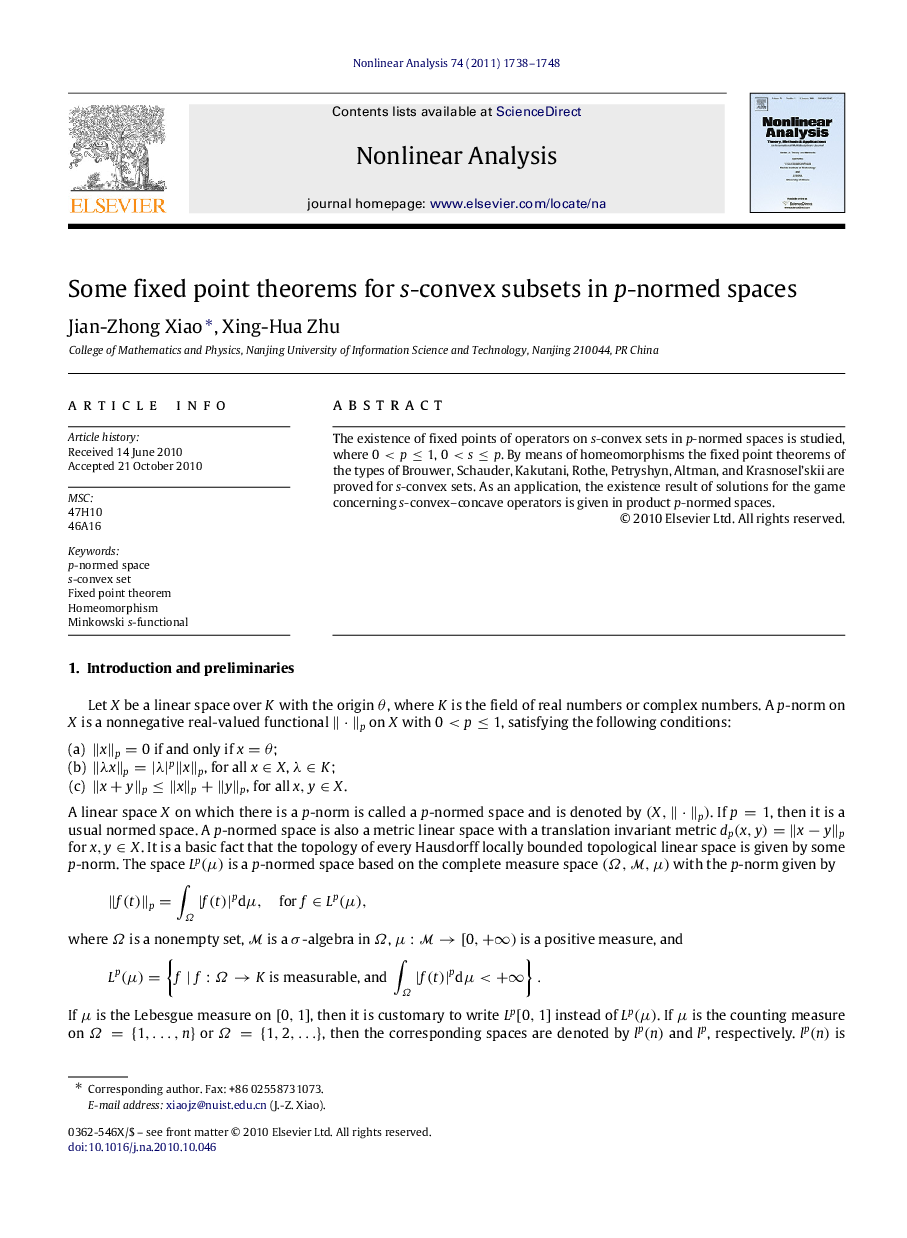 Some fixed point theorems for ss-convex subsets in pp-normed spaces