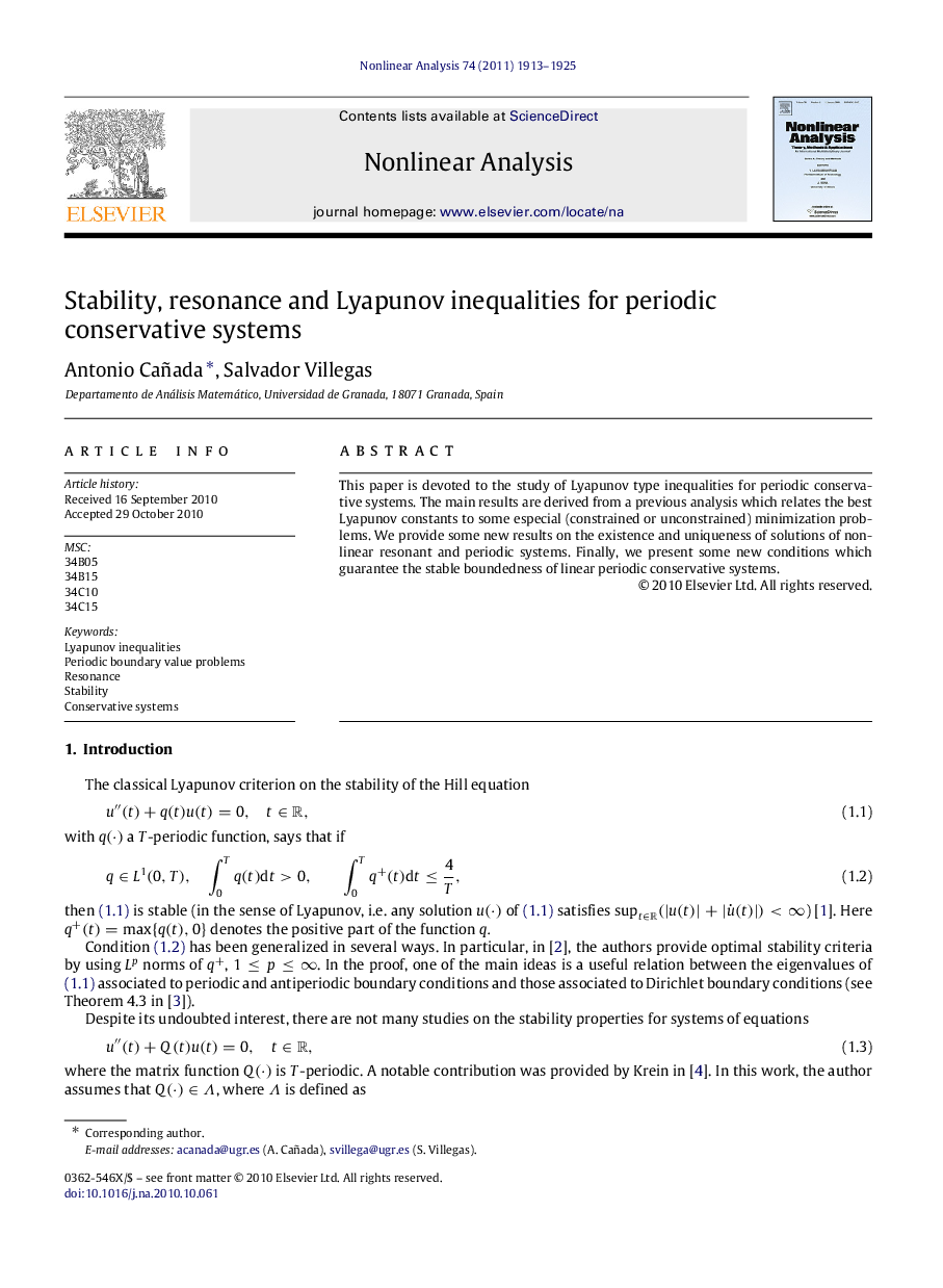 Stability, resonance and Lyapunov inequalities for periodic conservative systems