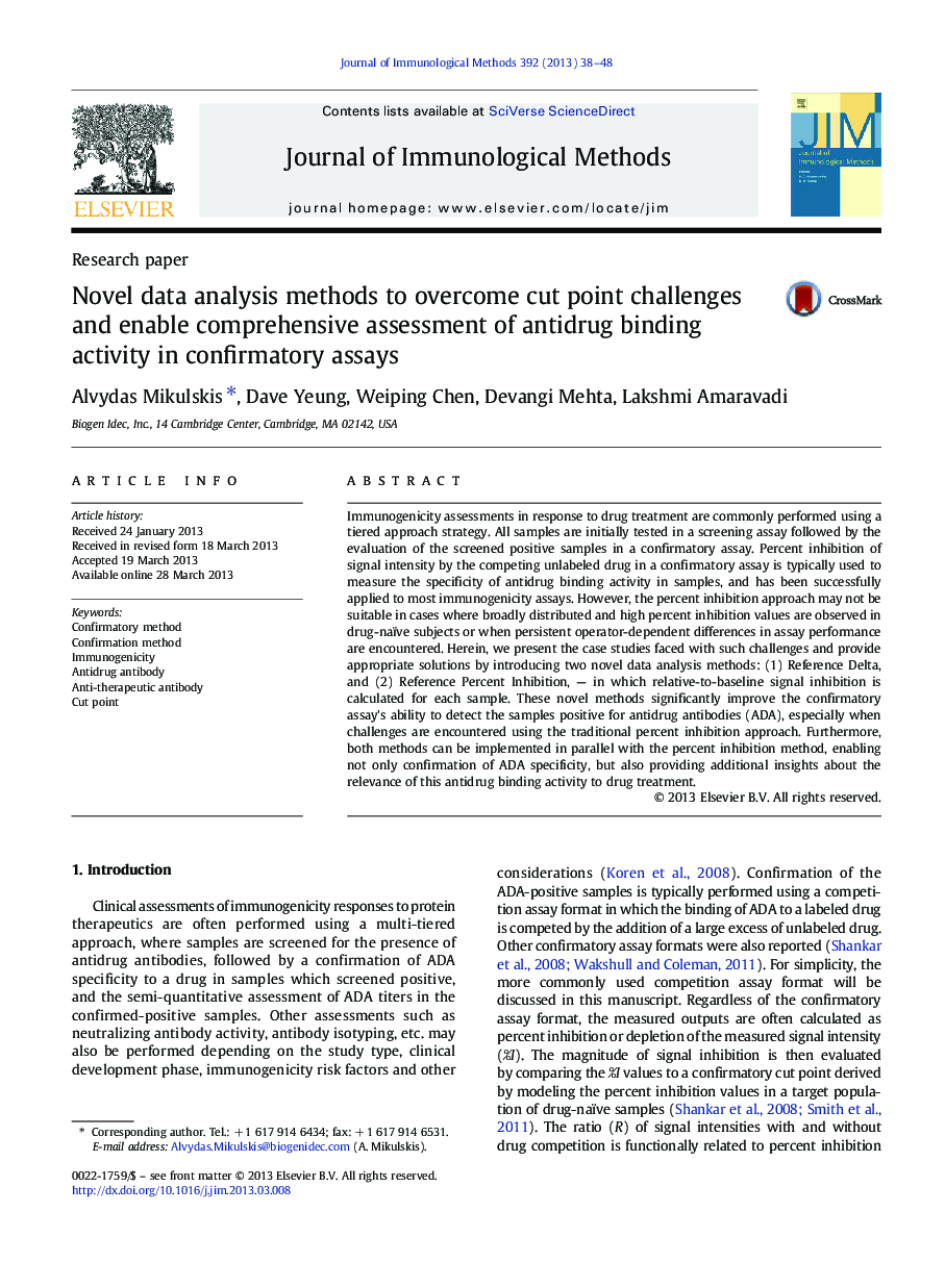 Novel data analysis methods to overcome cut point challenges and enable comprehensive assessment of antidrug binding activity in confirmatory assays