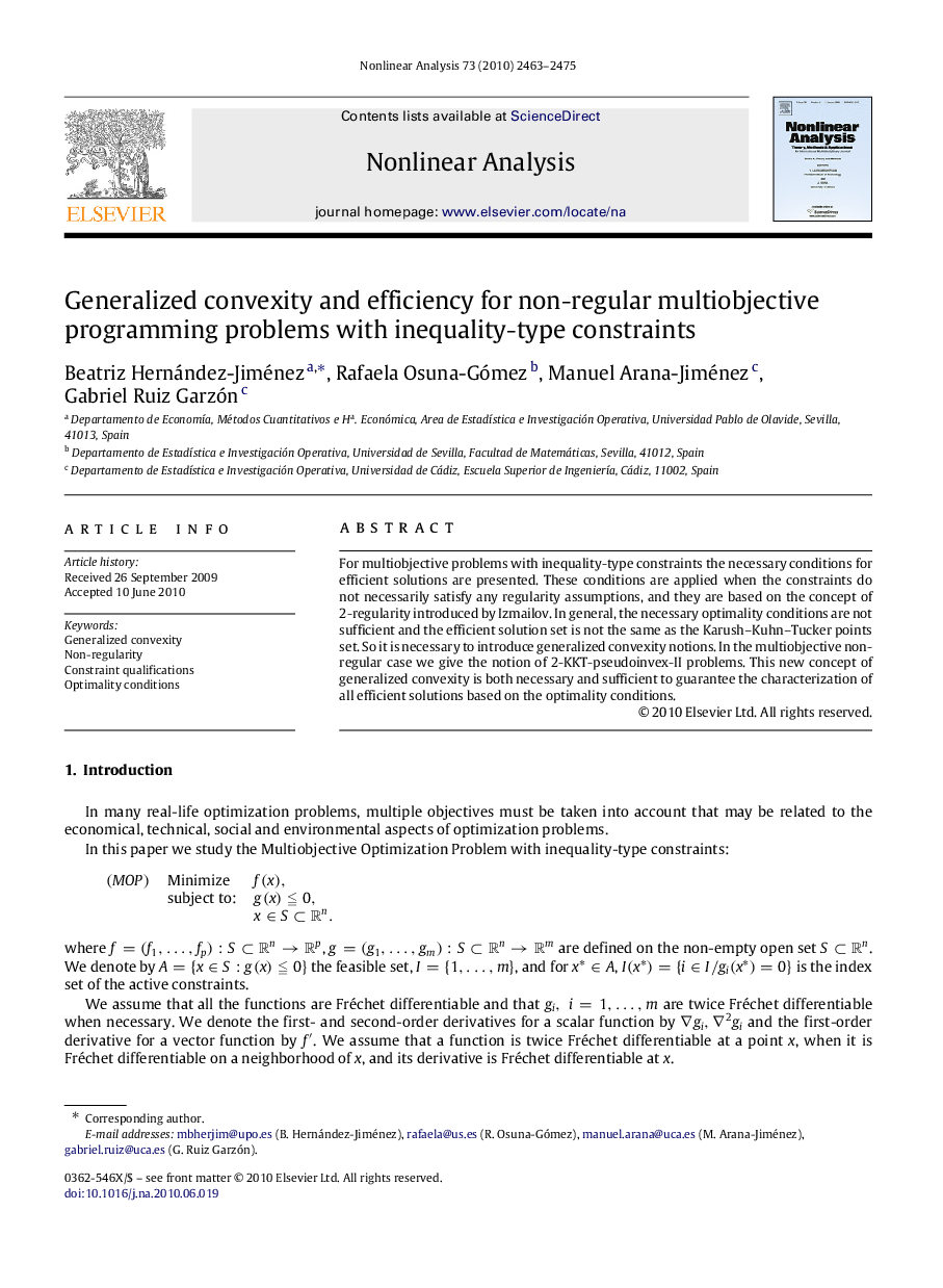 Generalized convexity and efficiency for non-regular multiobjective programming problems with inequality-type constraints