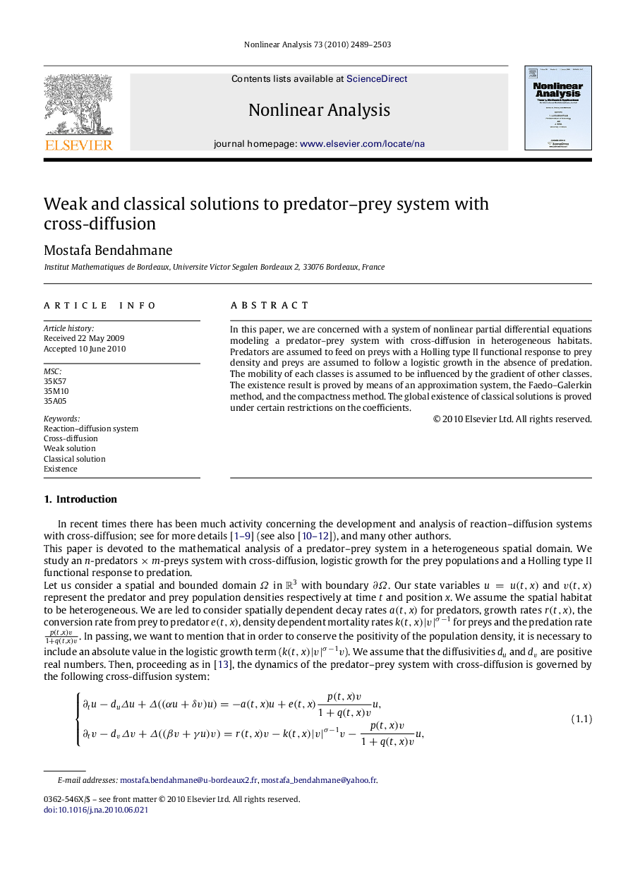 Weak and classical solutions to predator–prey system with cross-diffusion