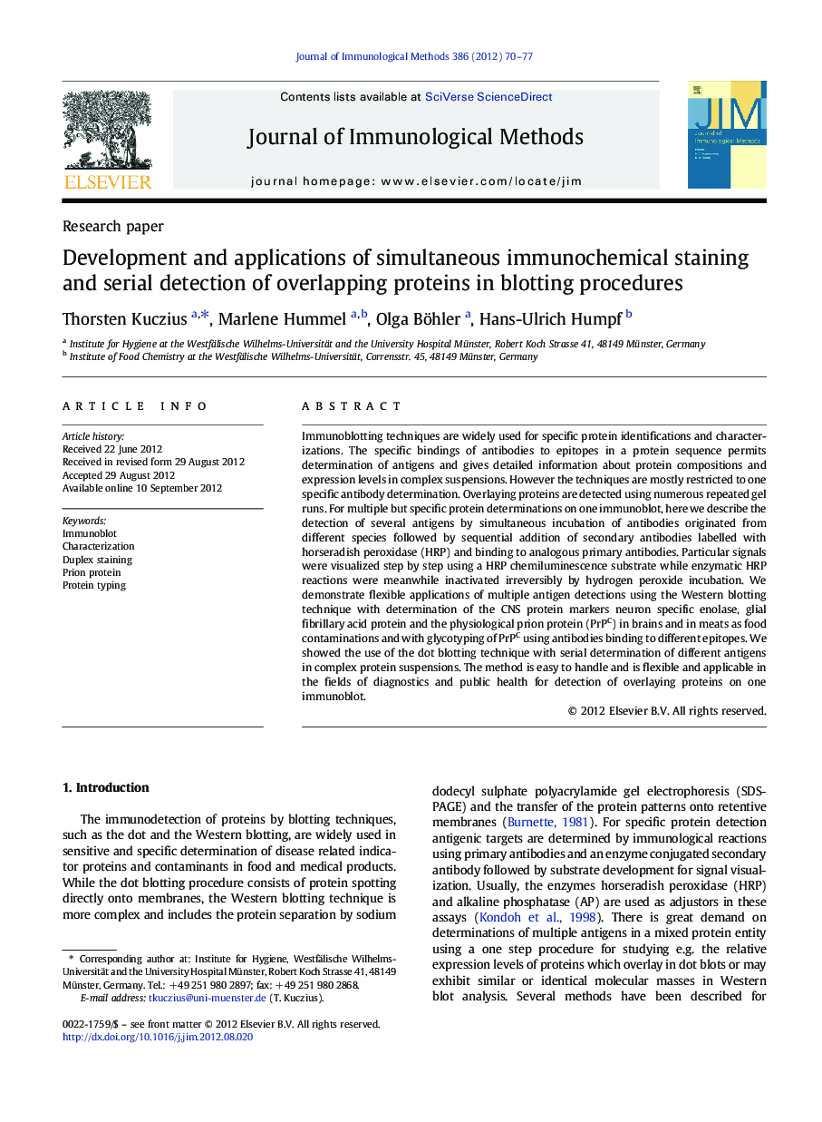 Development and applications of simultaneous immunochemical staining and serial detection of overlapping proteins in blotting procedures