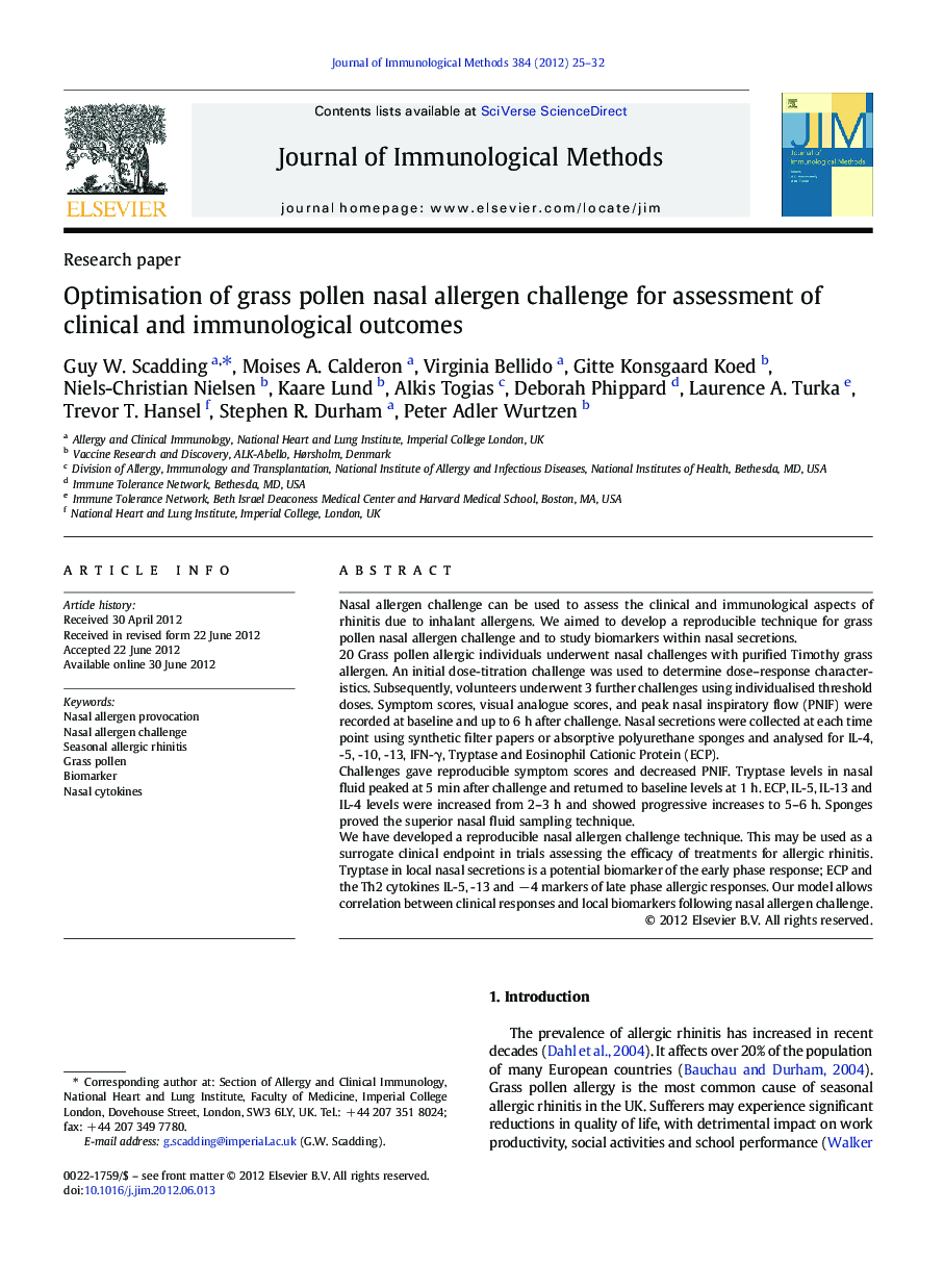 Optimisation of grass pollen nasal allergen challenge for assessment of clinical and immunological outcomes